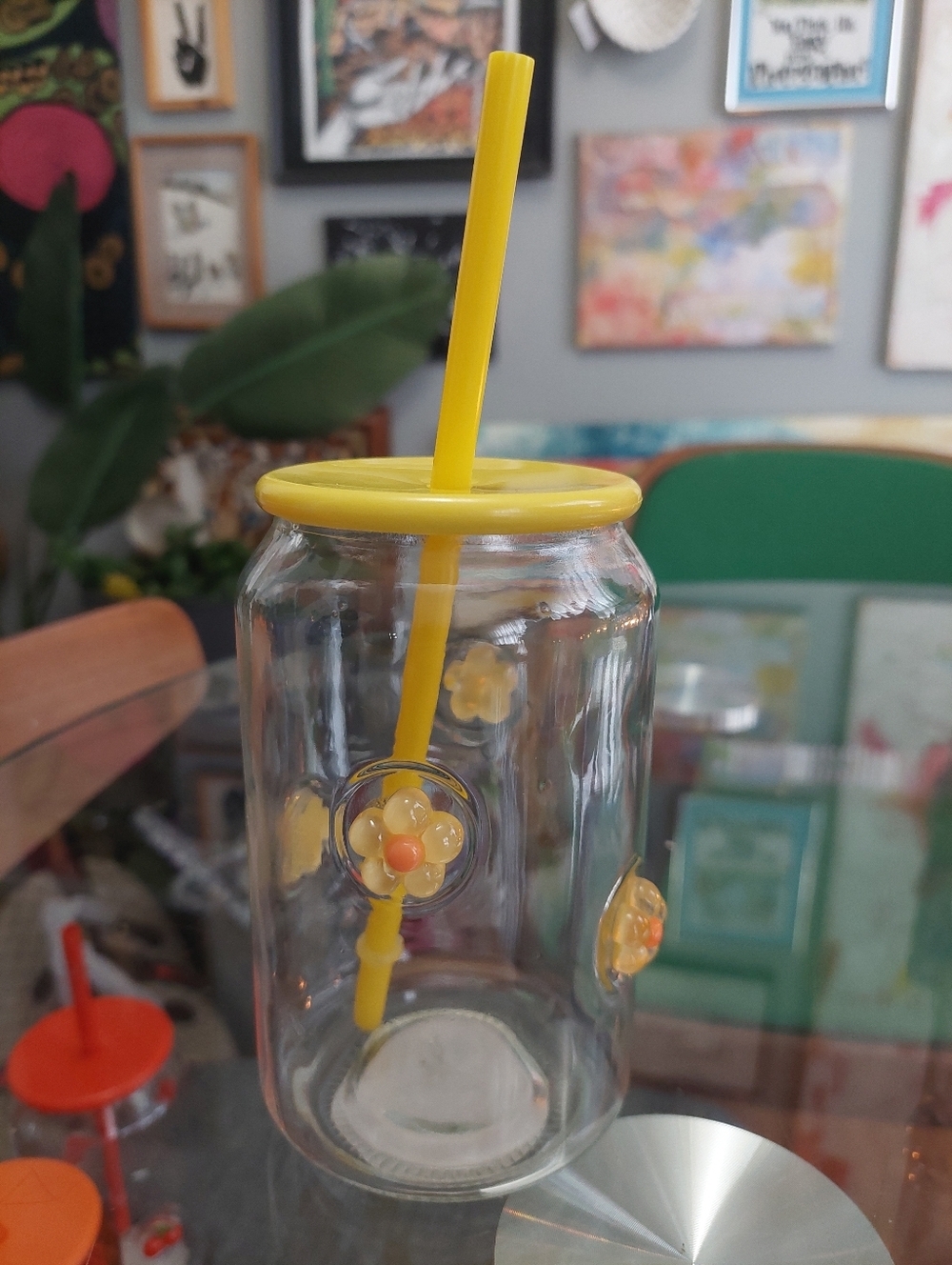 New Viral Glass TUMBLER Daisy Flowers W/ Lid And Straw - Picture 5 of 5